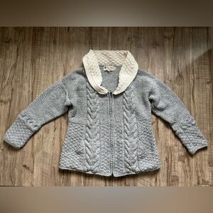 Inkas World handmade wool Cozy Gray cream Cable Knit zip up Sweater fair trade
